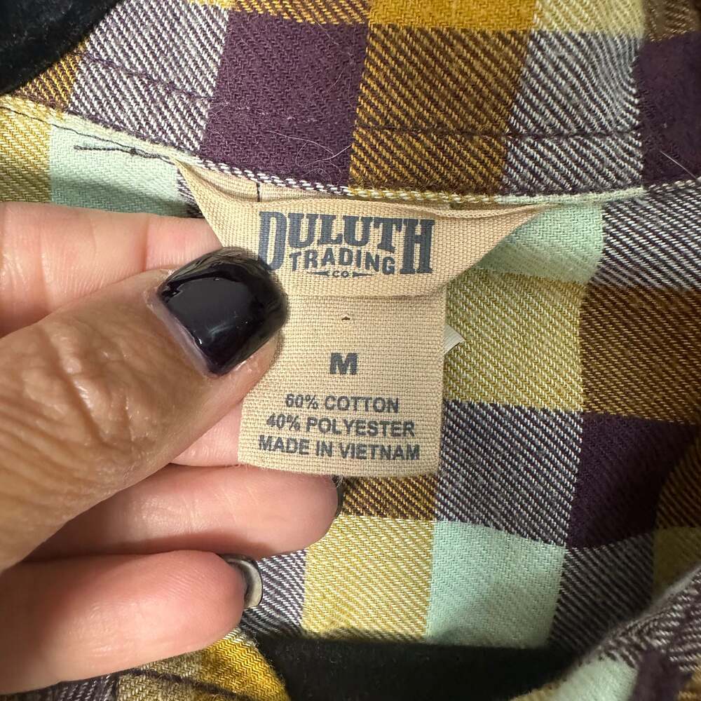 Duluth Trading Co. Women's Yellow & Purple Plaid Button-Up Flannel Shirt - Picture 3 of 4